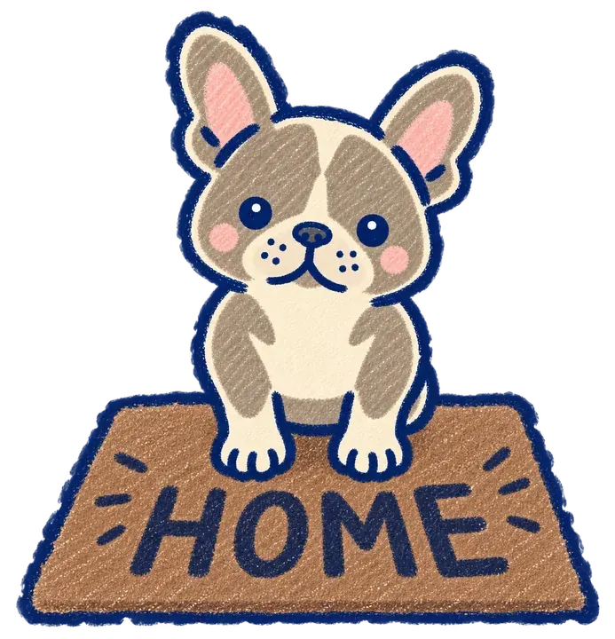 Illustratie van een hond die voldaan weer thuiskomt na een dag bij Maui